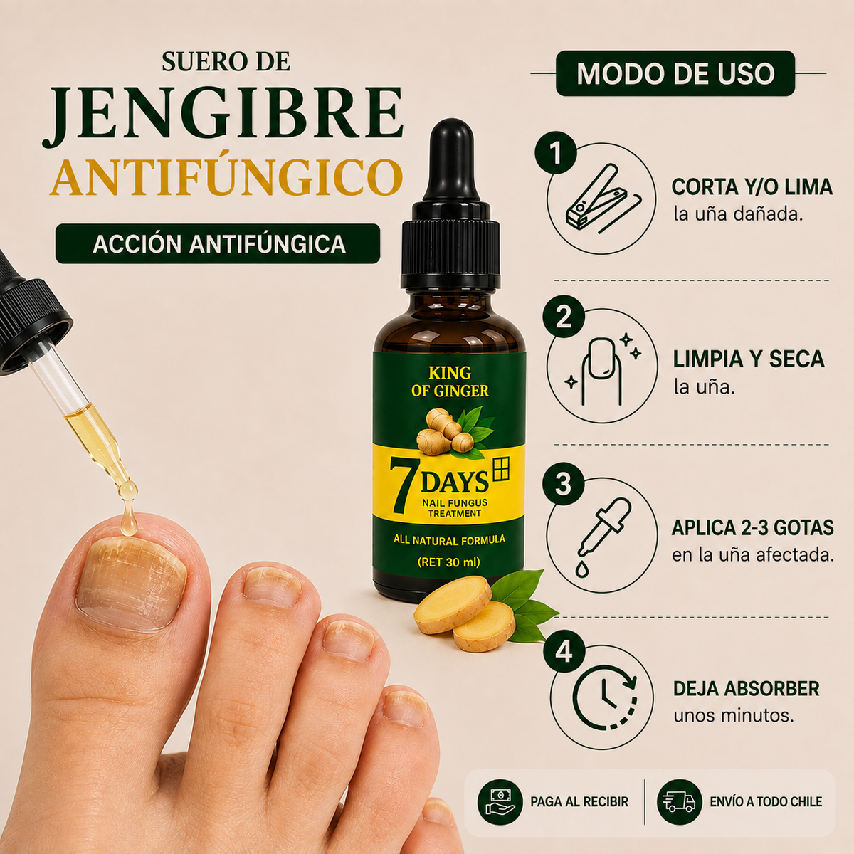 Suero de Jengibre Antifúngico para Uñas